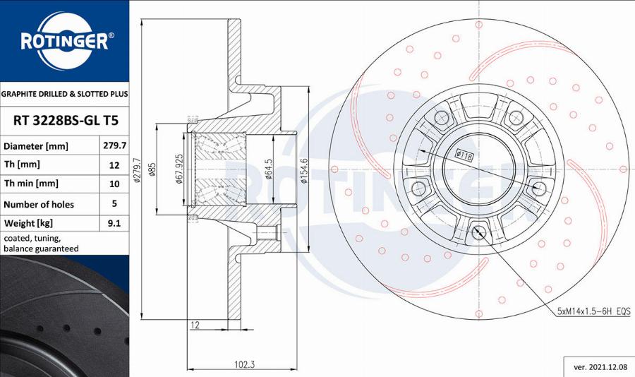 Rotinger RT 3228BS-GL T5 - Тормозной диск autospares.lv