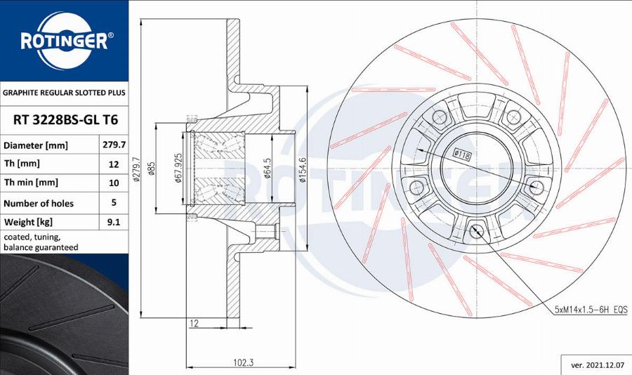 Rotinger RT 3228BS-GL T6 - Тормозной диск autospares.lv