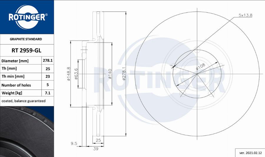 Rotinger RT 2959-GL - Тормозной диск autospares.lv