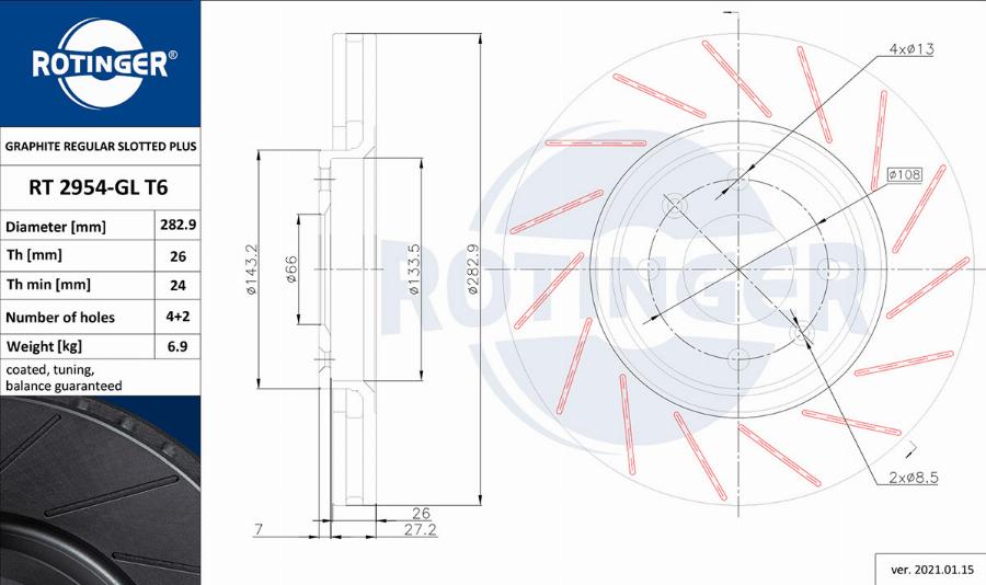 Rotinger RT 2954-GL T6 - Тормозной диск autospares.lv