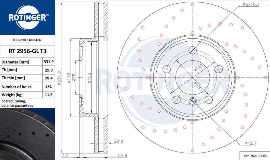 Rotinger RT 2956-GL T3 - Тормозной диск autospares.lv