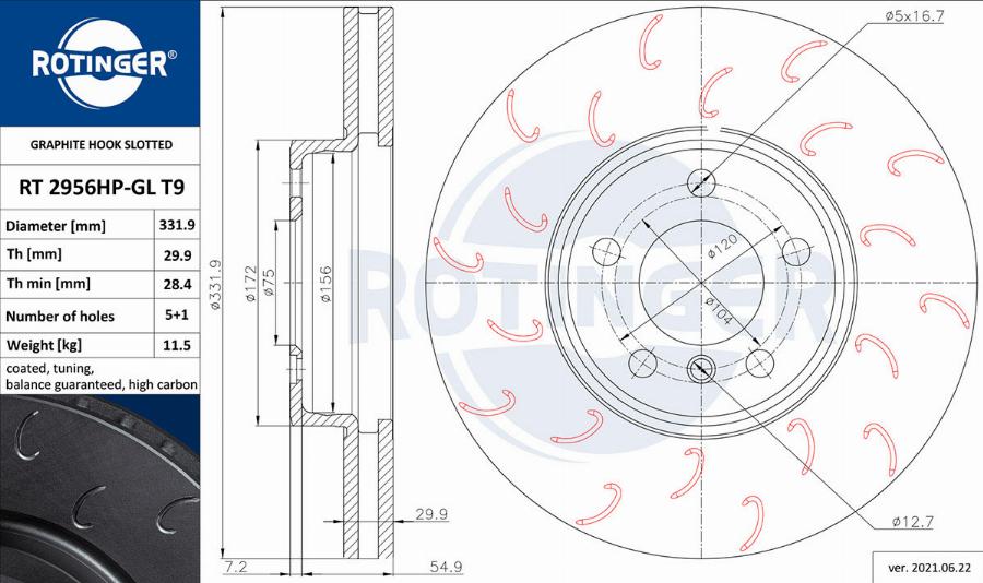 Rotinger RT 2956HP-GL T9 - Тормозной диск autospares.lv