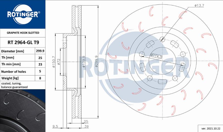 Rotinger RT 2964-GL T9 - Тормозной диск autospares.lv