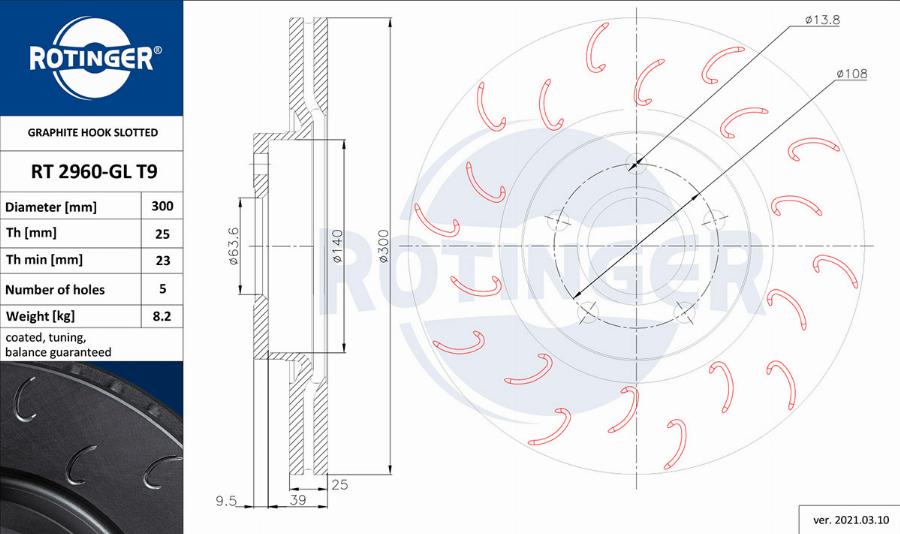 Rotinger RT 2960-GL T9 - Тормозной диск autospares.lv