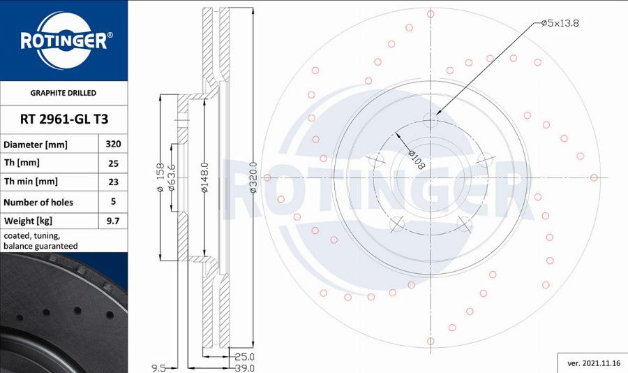 Rotinger RT 2961-GL T3 - Тормозной диск autospares.lv