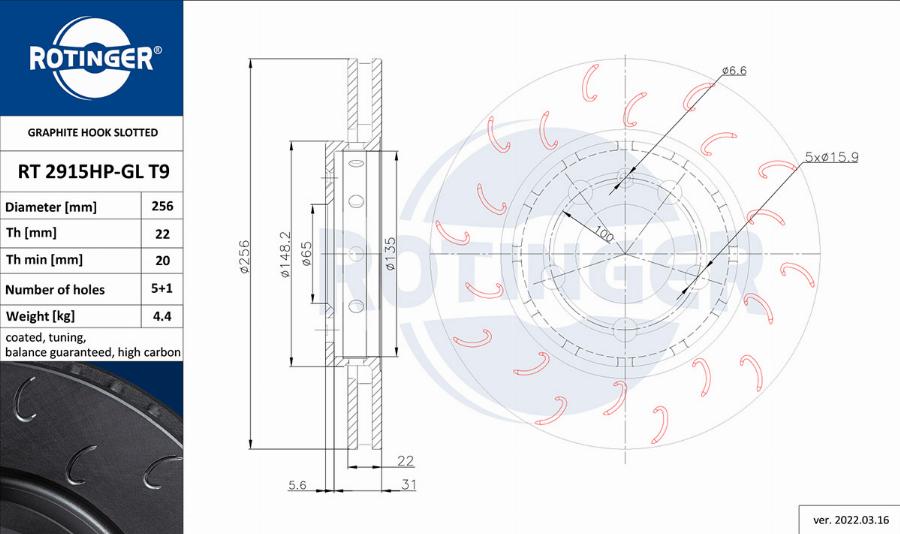 Rotinger RT 2915HP-GL T9 - Тормозной диск autospares.lv