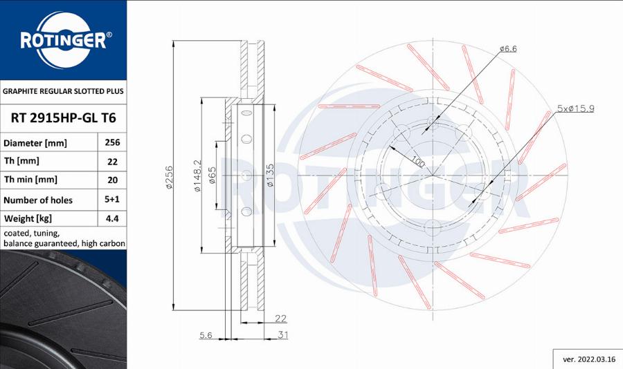 Rotinger RT 2915HP-GL T6 - Тормозной диск autospares.lv