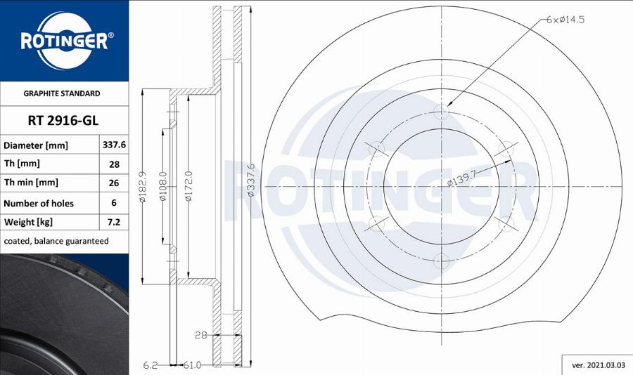 Rotinger RT 2916-GL - Тормозной диск autospares.lv