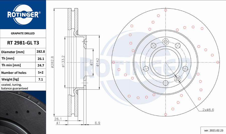 Rotinger RT 2981-GL T3 - Тормозной диск autospares.lv