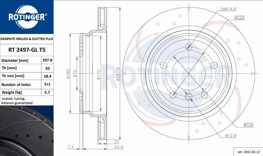 Rotinger RT 2497-GL T5 - Тормозной диск autospares.lv