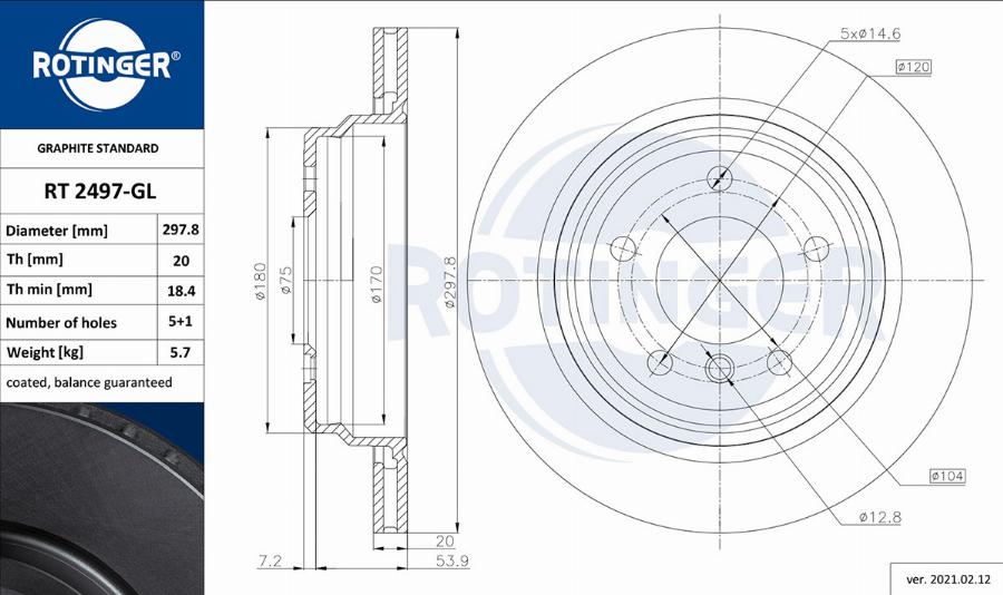 Rotinger RT 2497-GL - Тормозной диск autospares.lv