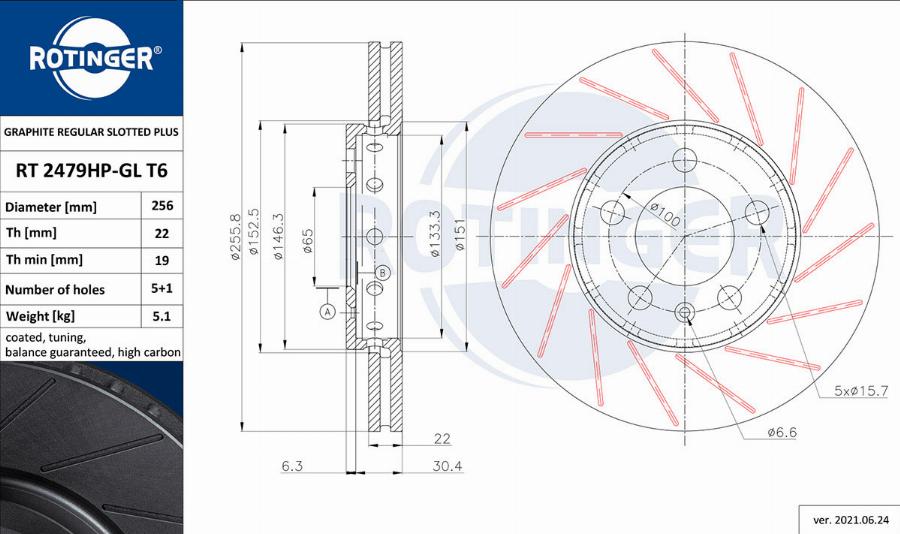 Rotinger RT 2479HP-GL T6 - Тормозной диск autospares.lv