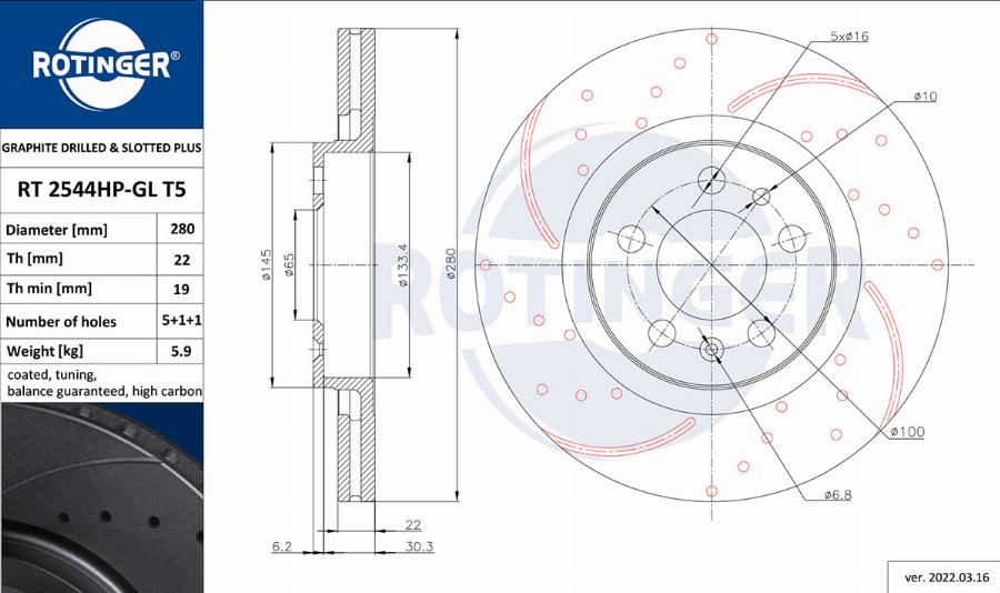 Rotinger RT 2544HP-GL T5 - Тормозной диск autospares.lv