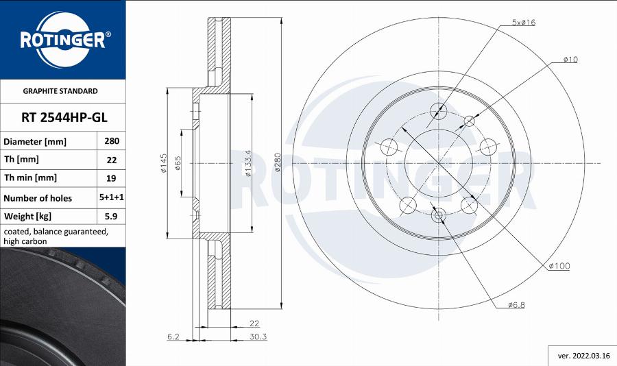 Rotinger RT 2544HP-GL - Тормозной диск autospares.lv