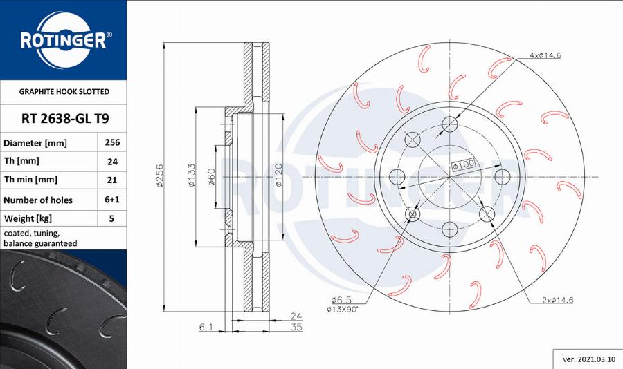 Rotinger RT 2638-GL T9 - Тормозной диск autospares.lv