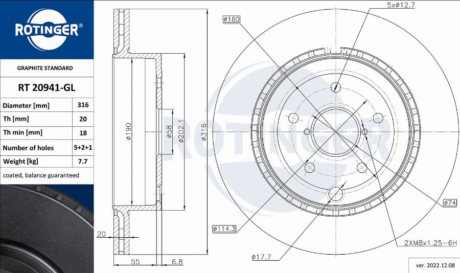 Rotinger RT 20941-GL - Тормозной диск autospares.lv