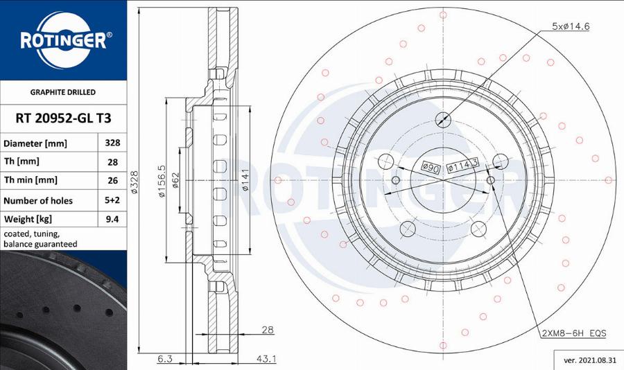 Rotinger RT 20952-GL T3 - Тормозной диск autospares.lv