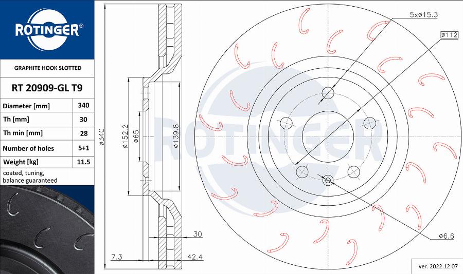 Rotinger RT 20909-GL T9 - Тормозной диск autospares.lv