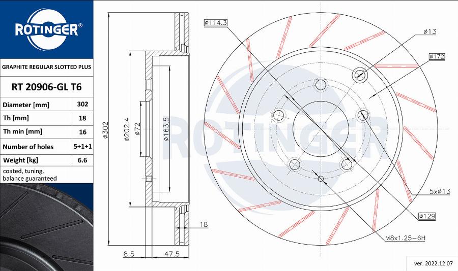 Rotinger RT 20906-GL T6 - Тормозной диск autospares.lv