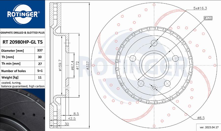 Rotinger RT 20980HP-GL T5 - Тормозной диск autospares.lv