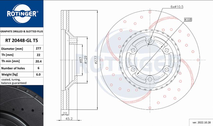 Rotinger RT 20448-GL T5 - Тормозной диск autospares.lv