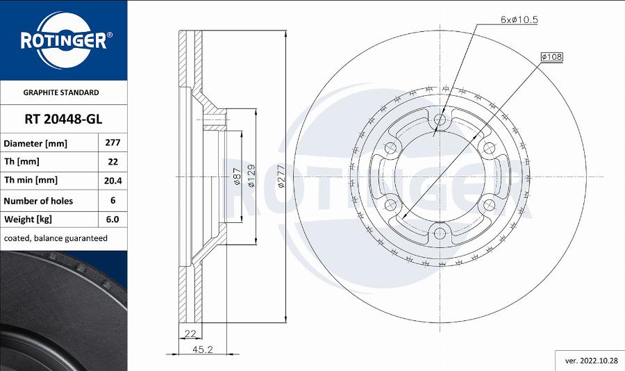 Rotinger RT 20448-GL - Тормозной диск autospares.lv