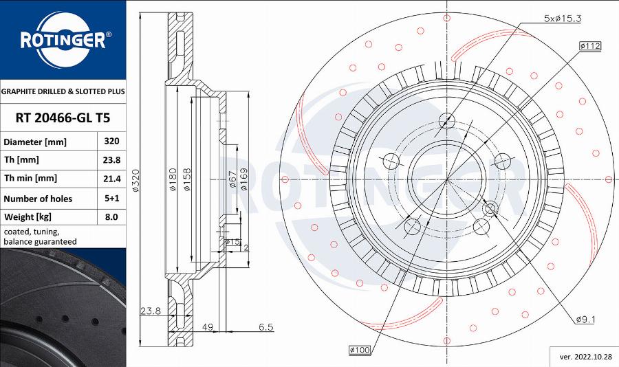 Rotinger RT 20466-GL T5 - Тормозной диск autospares.lv