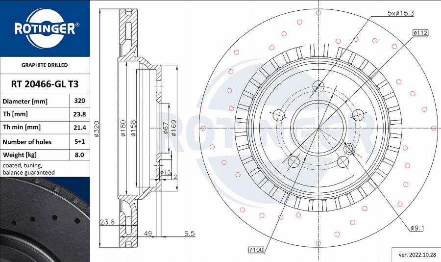 Rotinger RT 20466-GL T3 - Тормозной диск autospares.lv