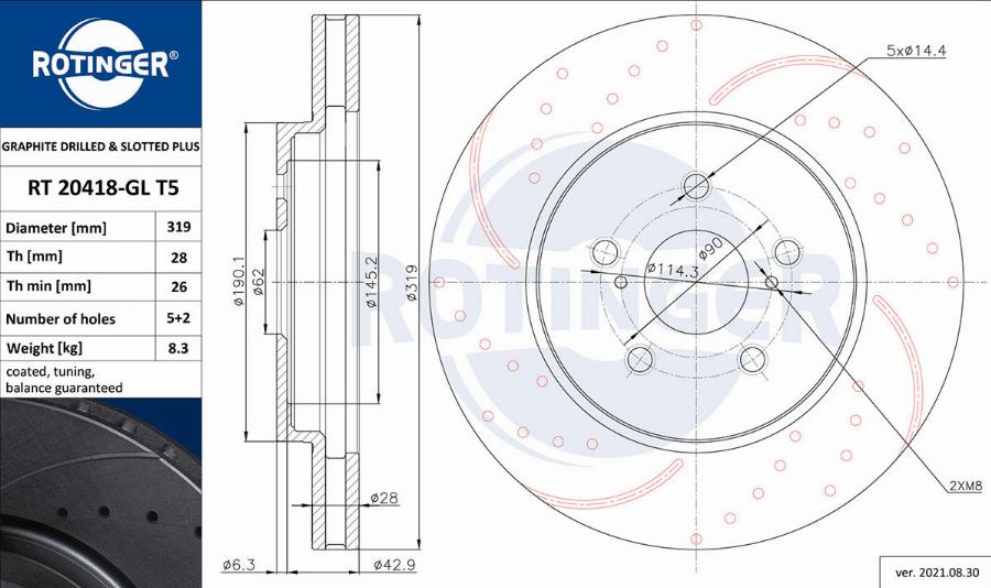 Rotinger RT 20418-GL T5 - Тормозной диск autospares.lv