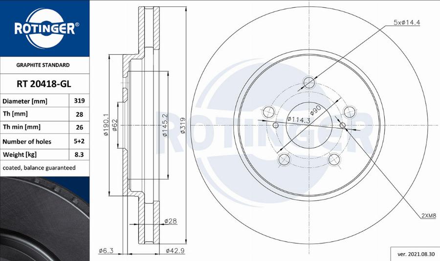 Rotinger RT 20418-GL - Тормозной диск autospares.lv