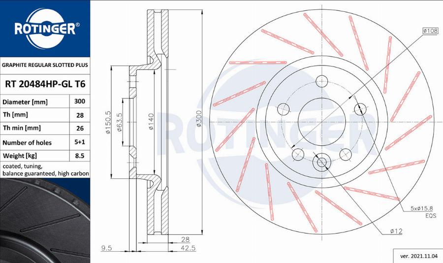 Rotinger RT 20484HP-GL T6 - Тормозной диск autospares.lv