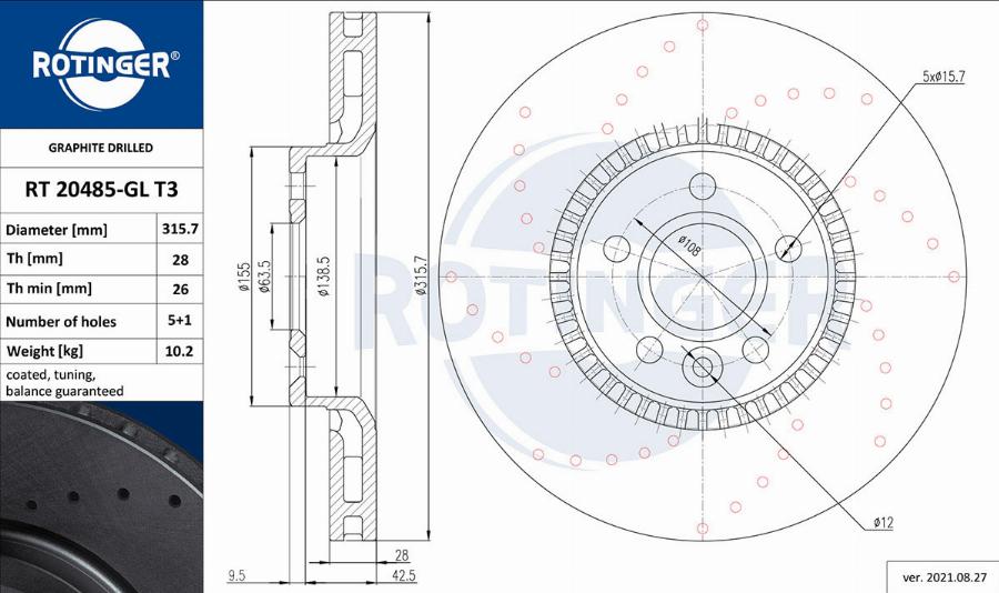 Rotinger RT 20485-GL T3 - Тормозной диск autospares.lv