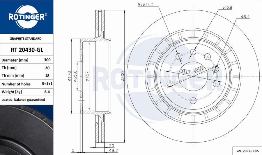 Rotinger RT 20430-GL - Тормозной диск autospares.lv