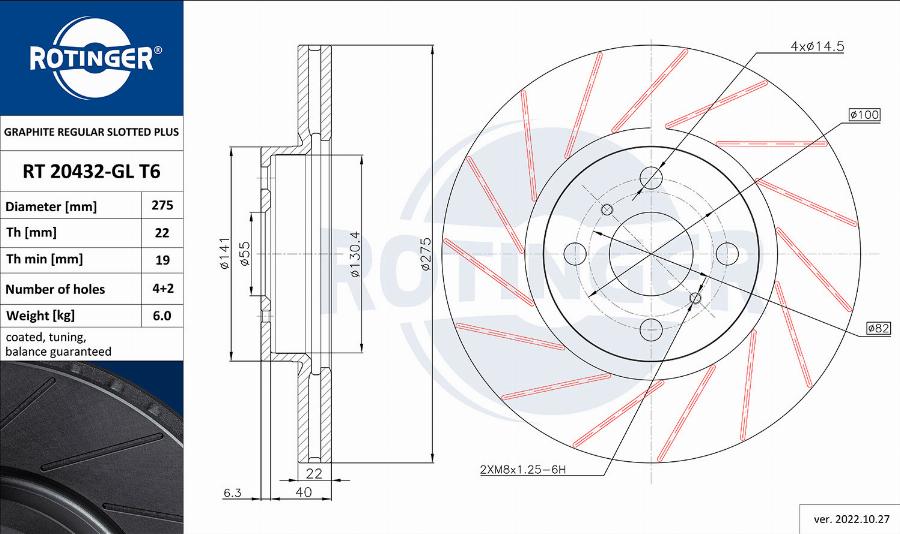 Rotinger RT 20432-GL T6 - Тормозной диск autospares.lv