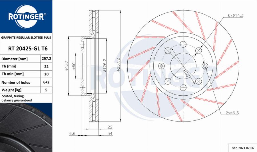 Rotinger RT 20425-GL T6 - Тормозной диск autospares.lv