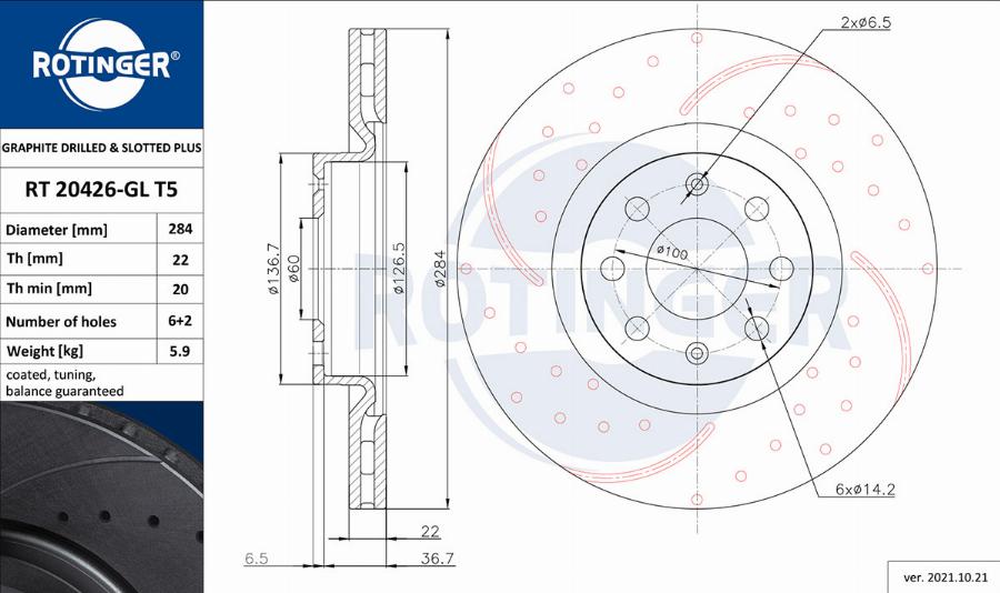 Rotinger RT 20426-GL T5 - Тормозной диск autospares.lv