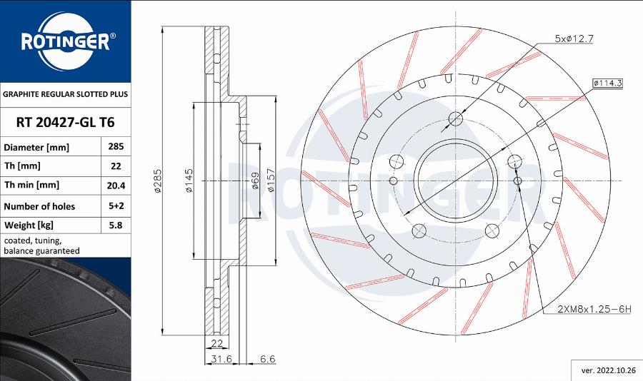 Rotinger RT 20427-GL T6 - Тормозной диск autospares.lv