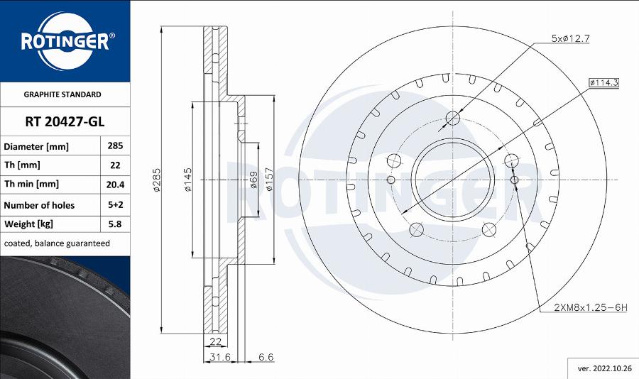 Rotinger RT 20427-GL - Тормозной диск autospares.lv