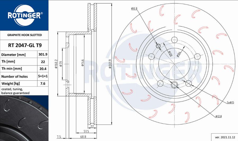 Rotinger RT 2047-GL T9 - Тормозной диск autospares.lv