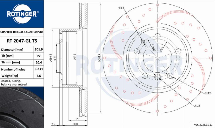 Rotinger RT 2047-GL T5 - Тормозной диск autospares.lv