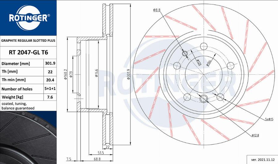 Rotinger RT 2047-GL T6 - Тормозной диск autospares.lv