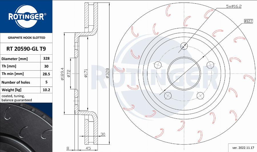 Rotinger RT 20590-GL T9 - Тормозной диск autospares.lv