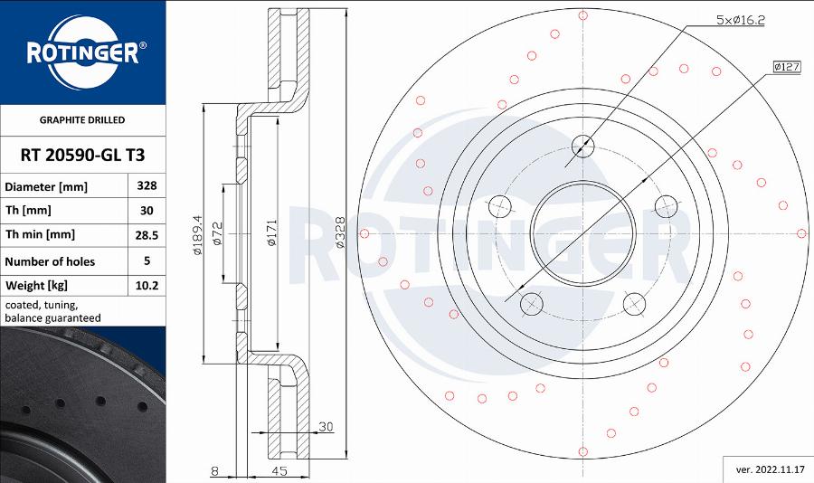 Rotinger RT 20590-GL T3 - Тормозной диск autospares.lv