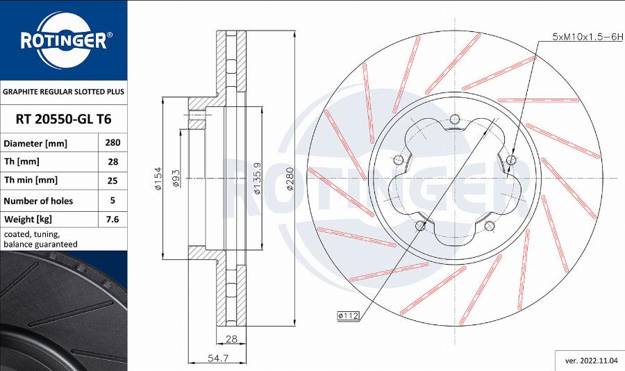 Rotinger RT 20550-GL T6 - Тормозной диск autospares.lv