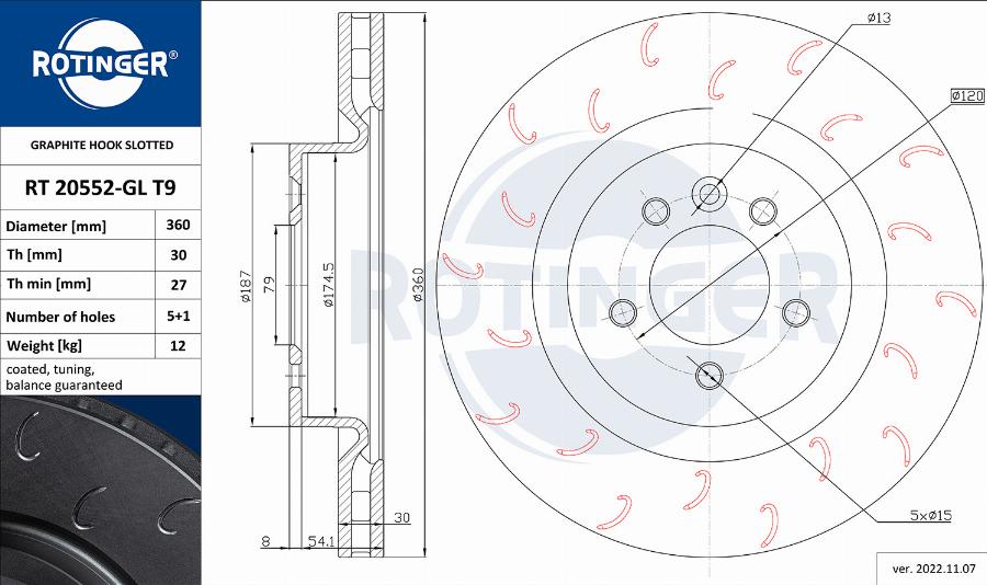 Rotinger RT 20552-GL T9 - Тормозной диск autospares.lv