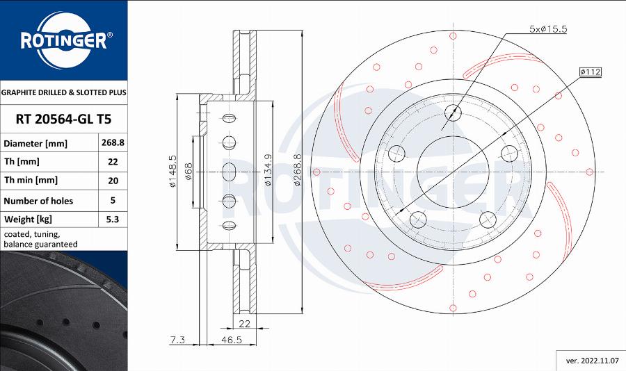 Rotinger RT 20564-GL T5 - Тормозной диск autospares.lv