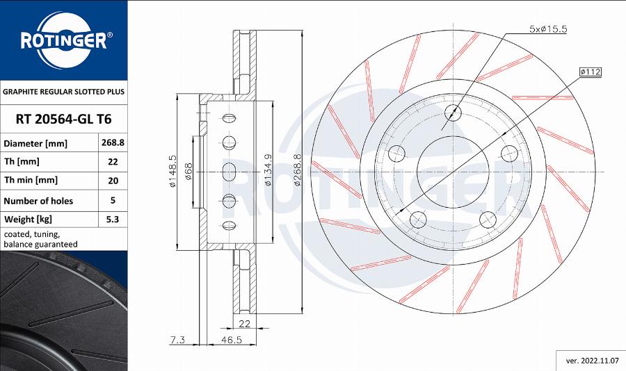 Rotinger RT 20564-GL T6 - Тормозной диск autospares.lv