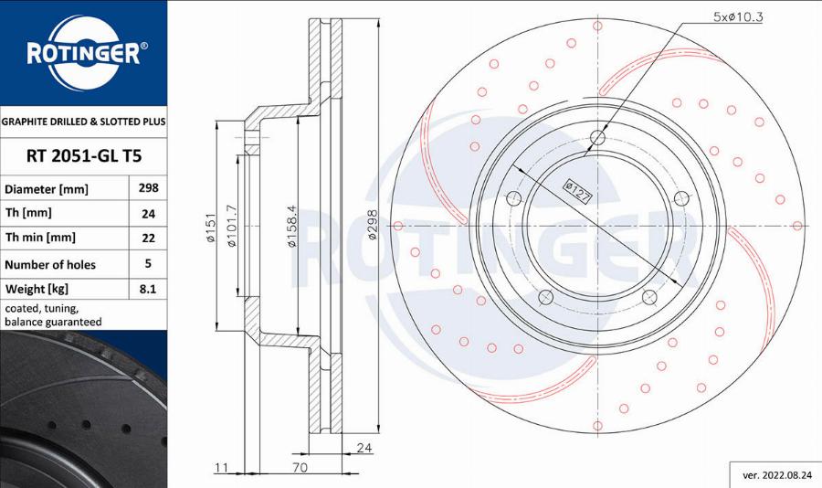 Rotinger RT 2051-GL T5 - Тормозной диск autospares.lv