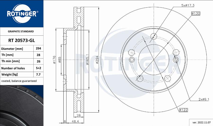 Rotinger RT 20573-GL - Тормозной диск autospares.lv