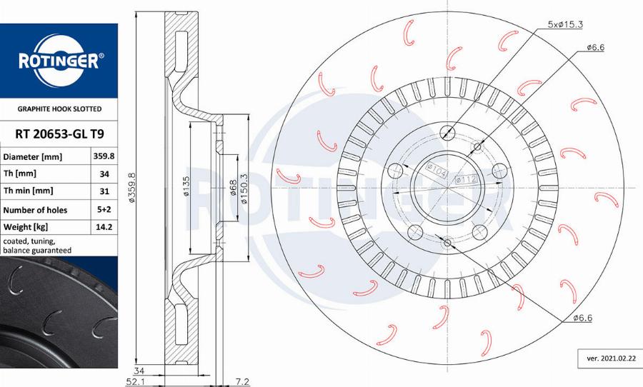 Rotinger RT 20653-GL T9 - Тормозной диск autospares.lv